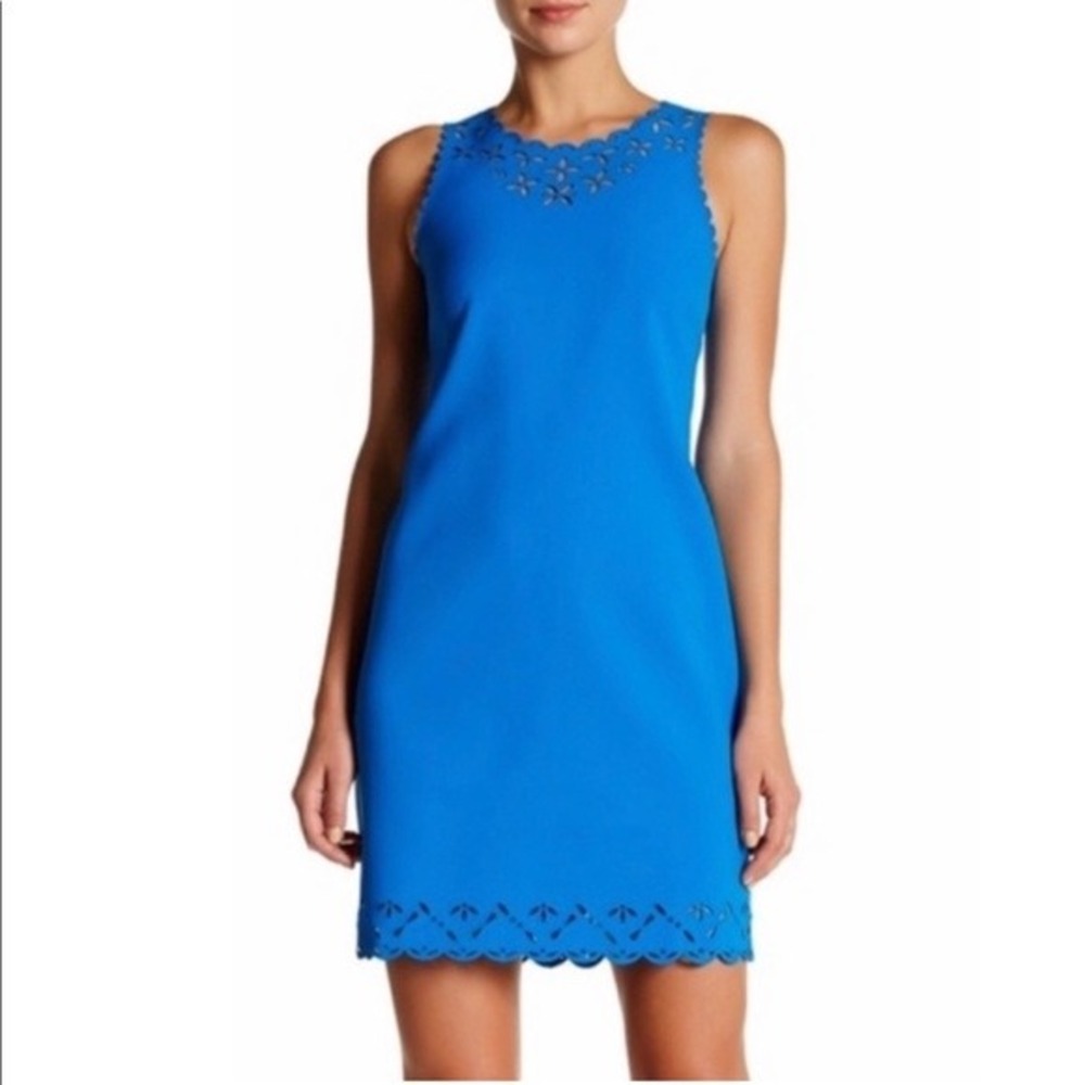 J.Crew Scallop Shift Mini Dress Blue Laser Cut Floral Eyelet Sz 2 Cocktail Party